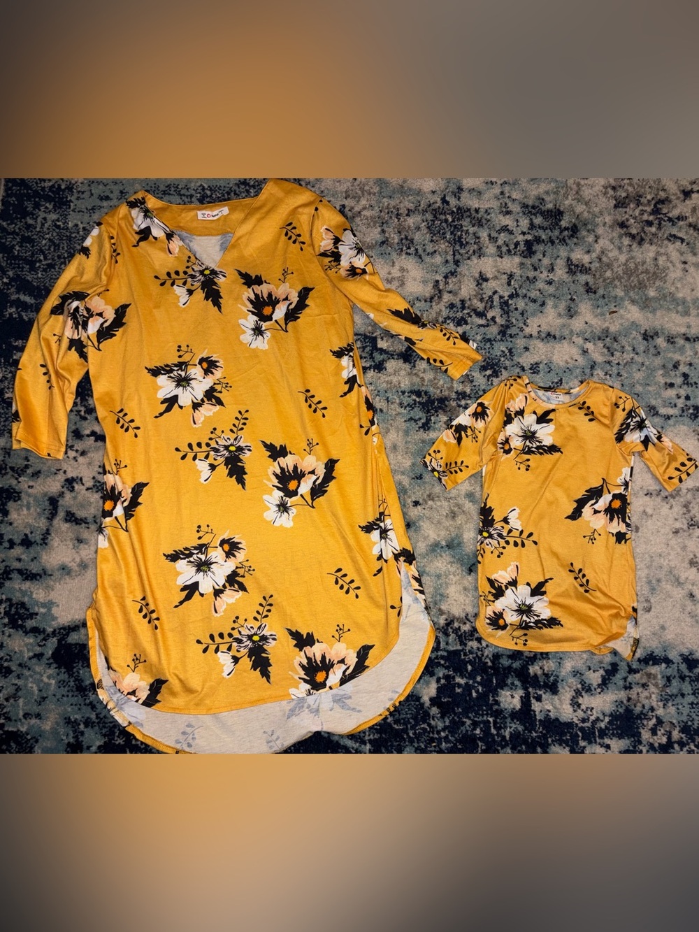 Patpat Mama & Mini Mustard Yellow Floral Tunic Dress